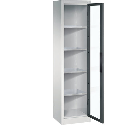Vision panel double door cupboard, HxWxD 1950 x 502 x 400 mm, 4 shelves, light grey / charcoal.