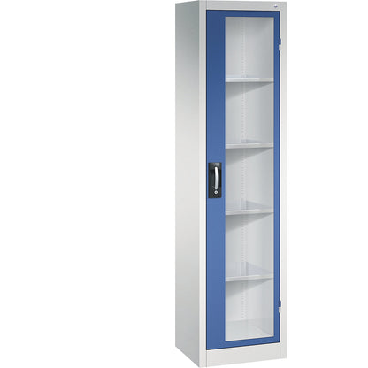 Vision panel double door cupboard, HxWxD 1950 x 502 x 400 mm, 4 shelves, light grey / gentian blue.