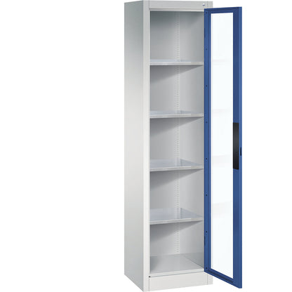 Vision panel double door cupboard, HxWxD 1950 x 502 x 400 mm, 4 shelves, light grey / gentian blue.