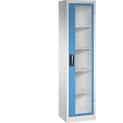 Vision panel double door cupboard, HxWxD 1950 x 502 x 400 mm, 4 shelves, light grey / light blue.