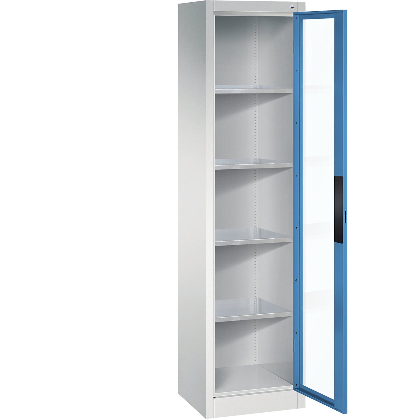 Vision panel double door cupboard, HxWxD 1950 x 502 x 400 mm, 4 shelves, light grey / light blue.