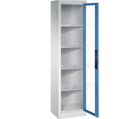 Vision panel double door cupboard, HxWxD 1950 x 502 x 400 mm, 4 shelves, light grey / light blue.