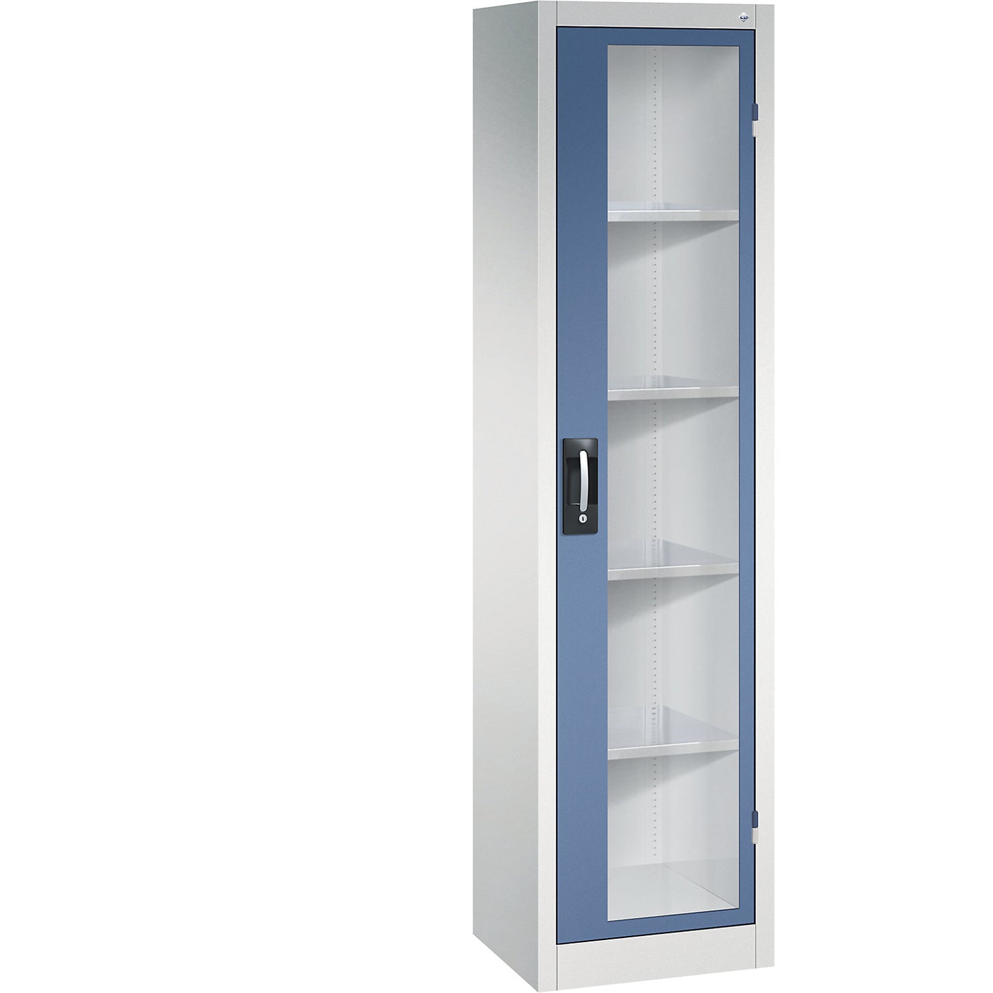 Vision panel double door cupboard, HxWxD 1950 x 502 x 400 mm, 4 shelves, light grey / distant blue.