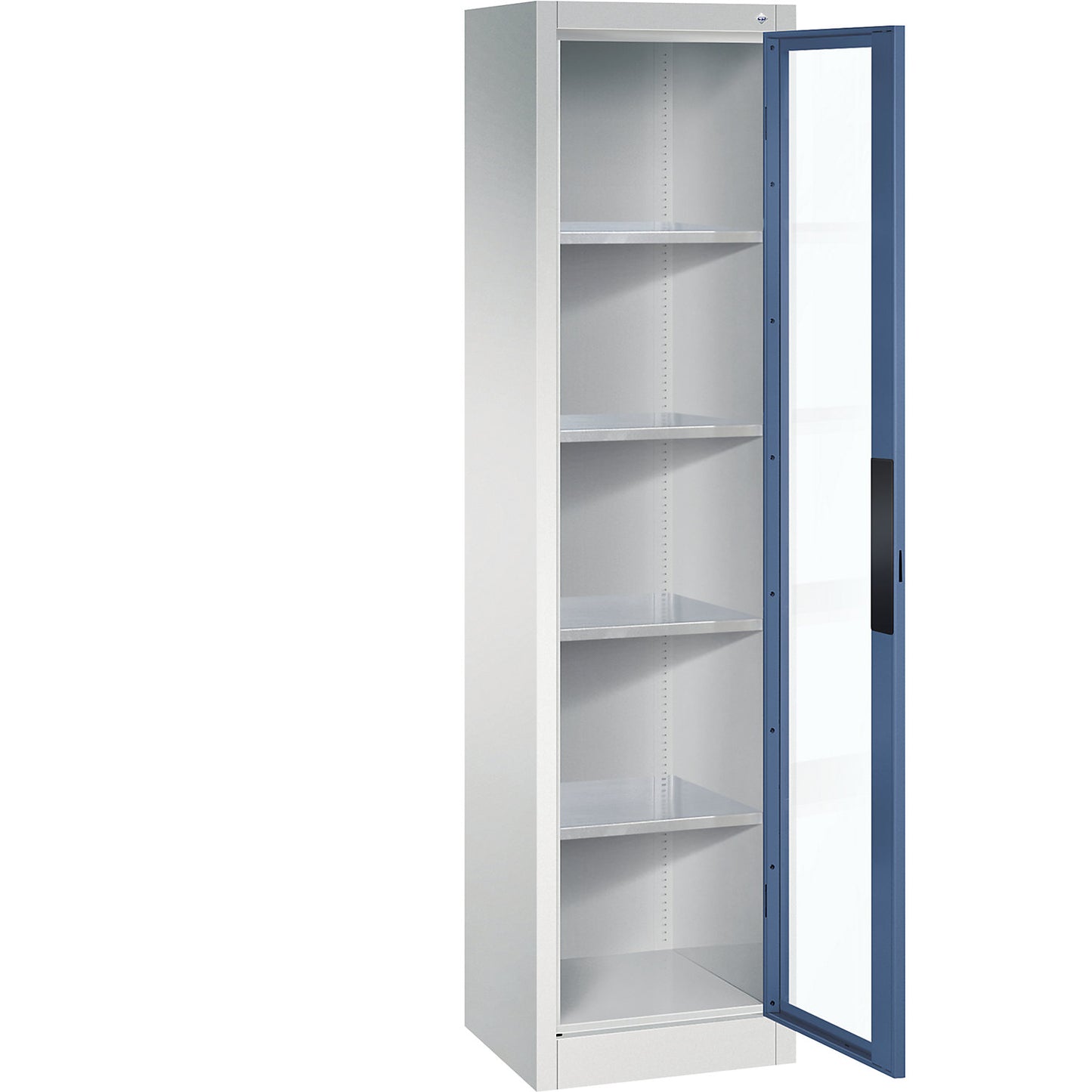 Vision panel double door cupboard, HxWxD 1950 x 502 x 400 mm, 4 shelves, light grey / distant blue.