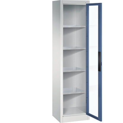 Vision panel double door cupboard, HxWxD 1950 x 502 x 400 mm, 4 shelves, light grey / distant blue.