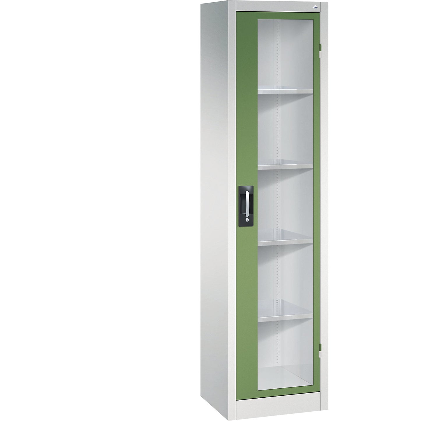 Vision panel double door cupboard, HxWxD 1950 x 502 x 400 mm, 4 shelves, light grey / reseda green.