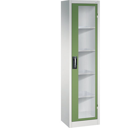 Vision panel double door cupboard, HxWxD 1950 x 502 x 400 mm, 4 shelves, light grey / reseda green.