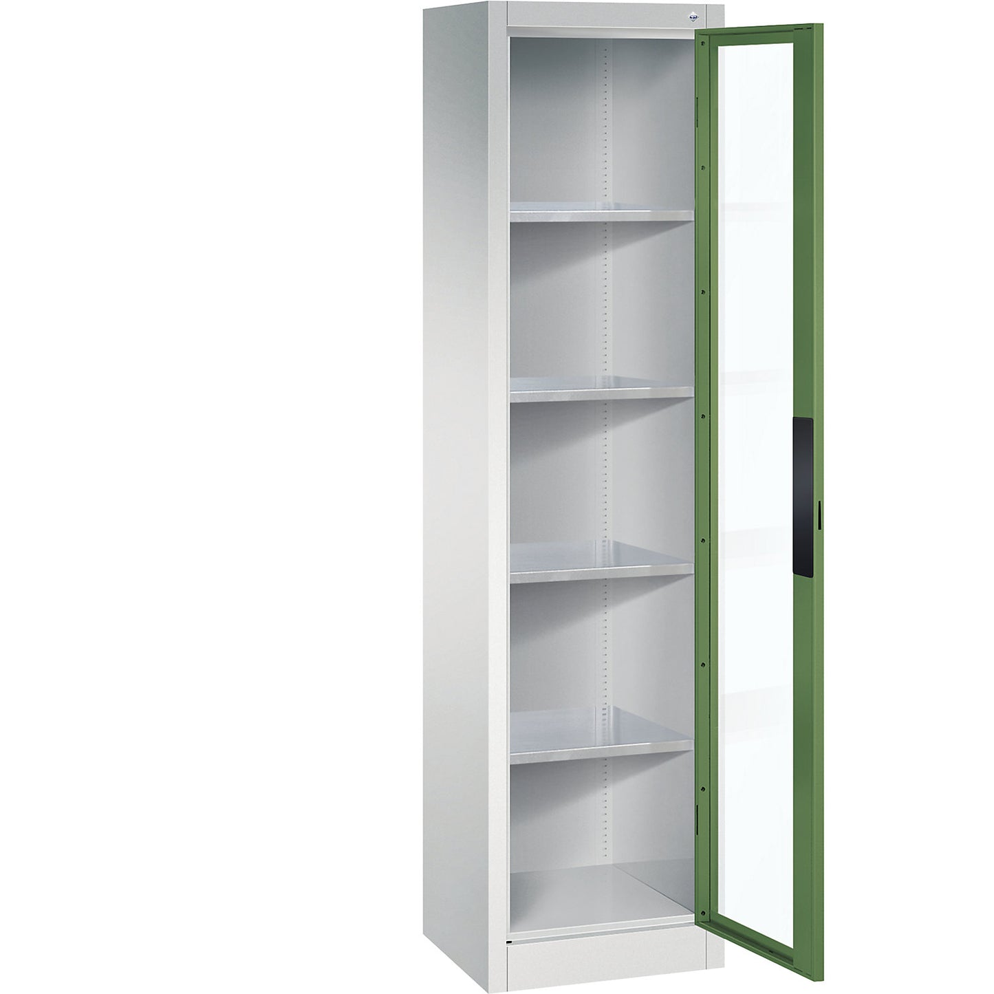 Vision panel double door cupboard, HxWxD 1950 x 502 x 400 mm, 4 shelves, light grey / reseda green.