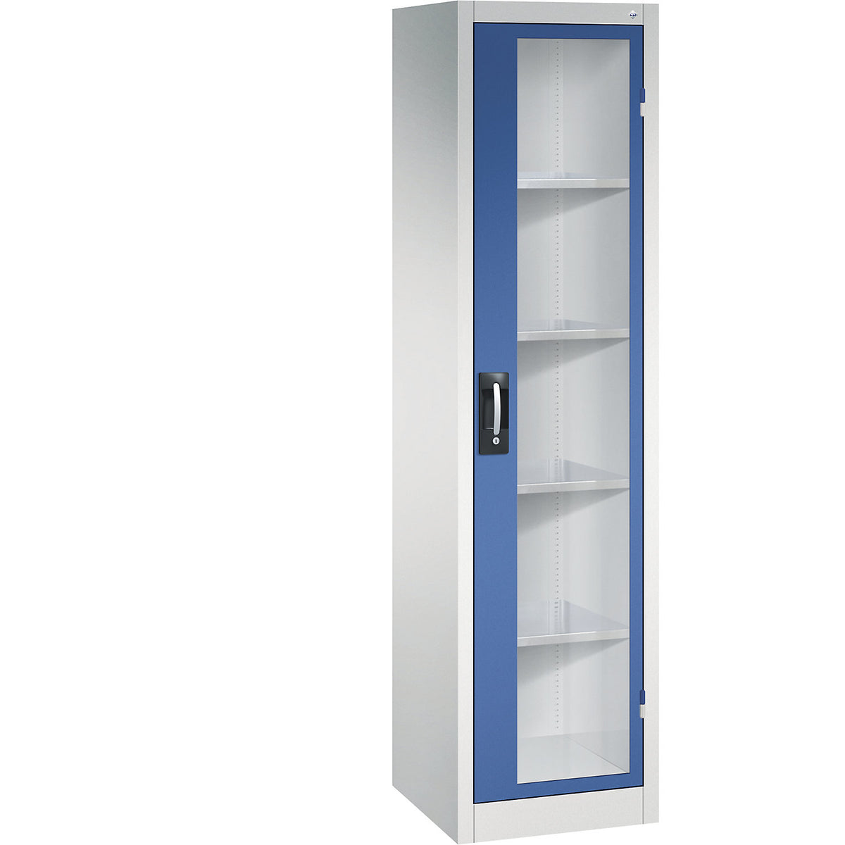 Vision panel double door cupboard, HxWxD 1950 x 502 x 500 mm, 4 shelves, light grey / gentian blue.