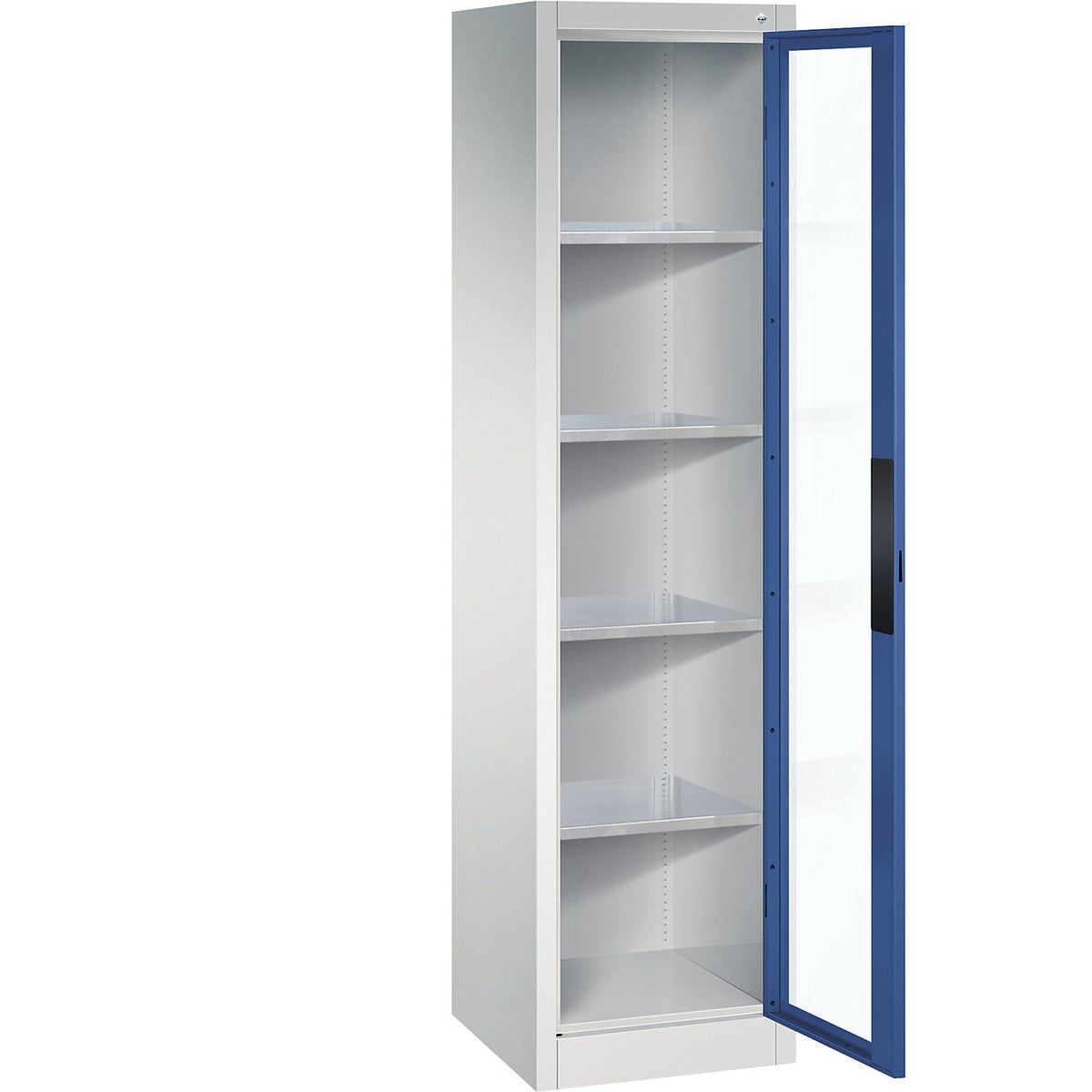 Vision panel double door cupboard, HxWxD 1950 x 502 x 500 mm, 4 shelves, light grey / gentian blue.