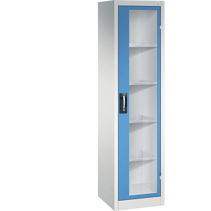 Vision panel double door cupboard, HxWxD 1950 x 502 x 500 mm, 4 shelves, light grey / light blue.