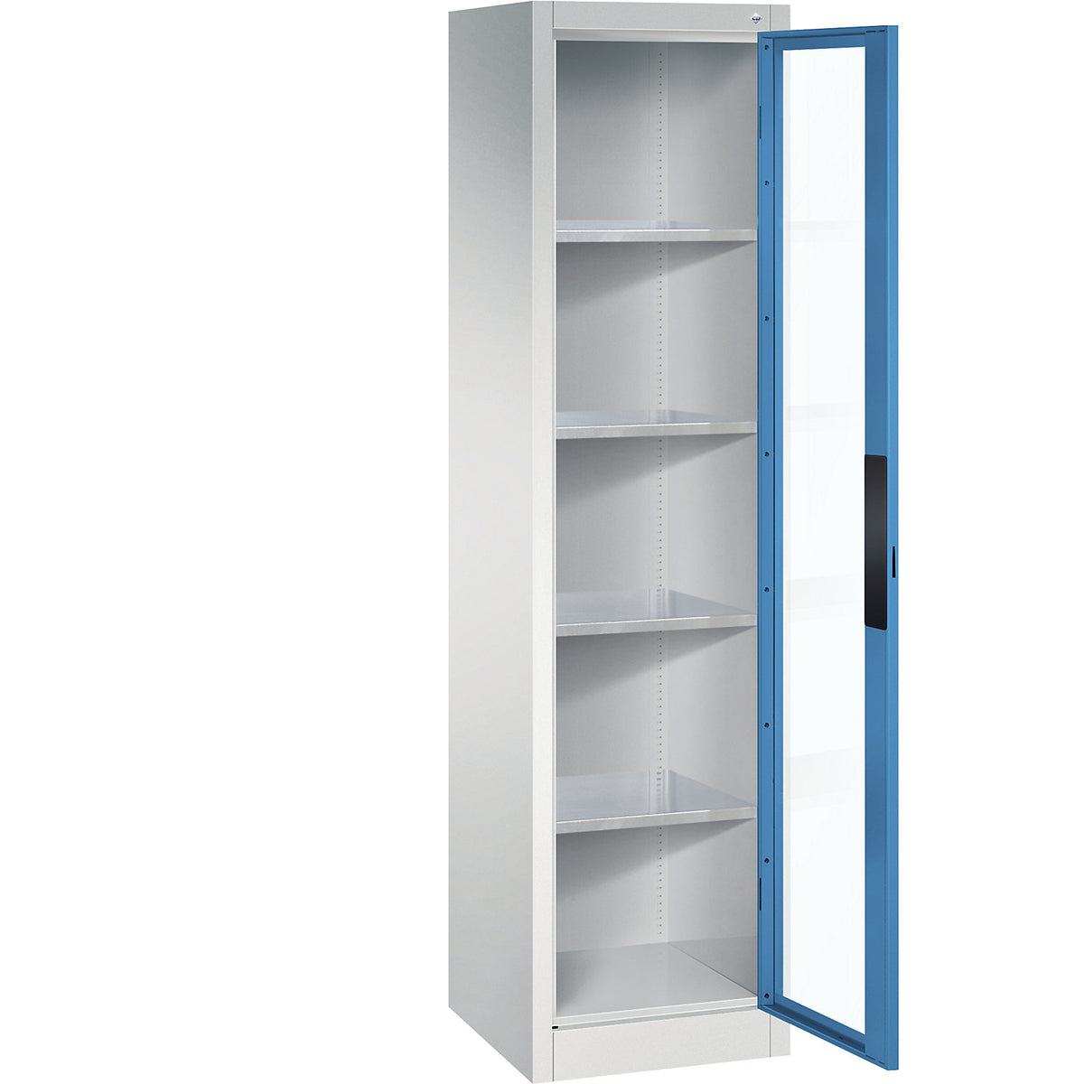 Vision panel double door cupboard, HxWxD 1950 x 502 x 500 mm, 4 shelves, light grey / light blue.