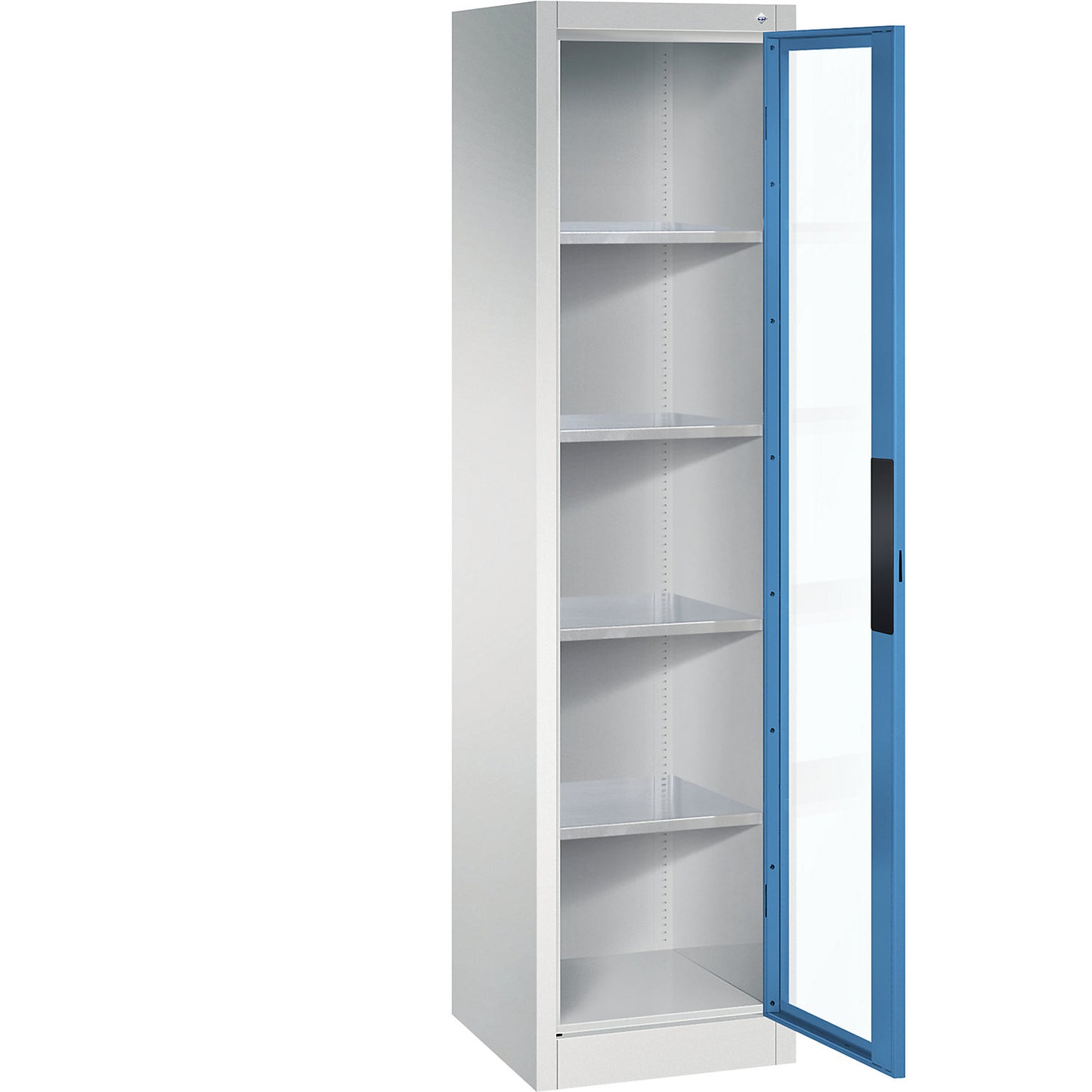 Vision panel double door cupboard, HxWxD 1950 x 502 x 500 mm, 4 shelves, light grey / light blue.