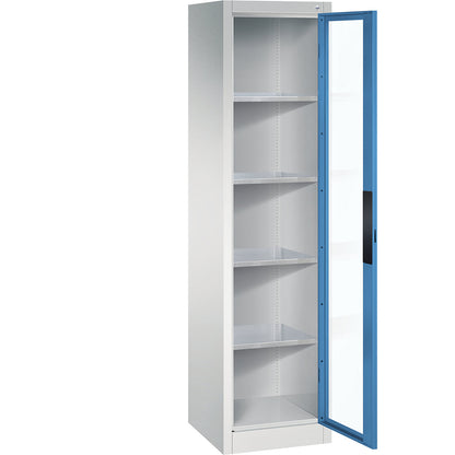 Vision panel double door cupboard, HxWxD 1950 x 502 x 500 mm, 4 shelves, light grey / light blue.