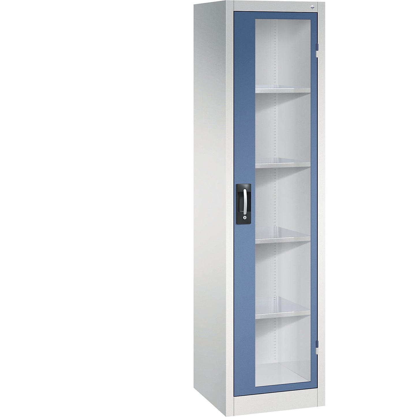 Vision panel double door cupboard, HxWxD 1950 x 502 x 500 mm, 4 shelves, light grey / distant blue.
