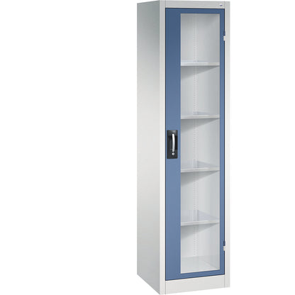 Vision panel double door cupboard, HxWxD 1950 x 502 x 500 mm, 4 shelves, light grey / distant blue.