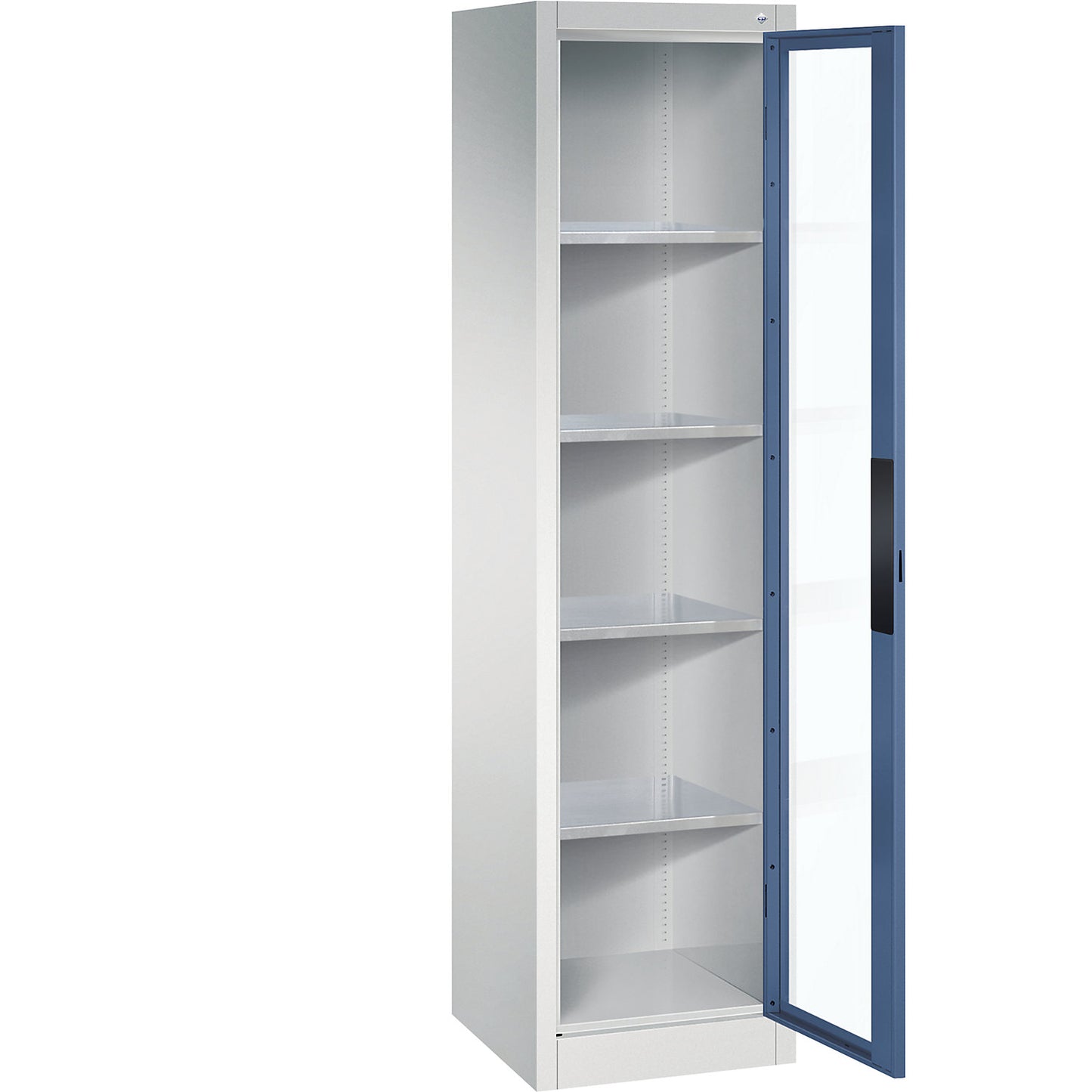 Vision panel double door cupboard, HxWxD 1950 x 502 x 500 mm, 4 shelves, light grey / distant blue.