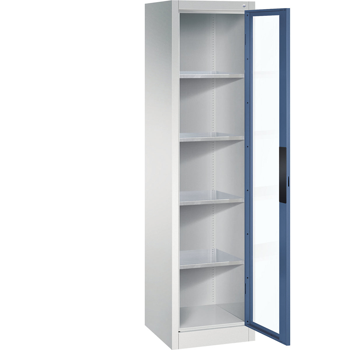 Vision panel double door cupboard, HxWxD 1950 x 502 x 500 mm, 4 shelves, light grey / distant blue.