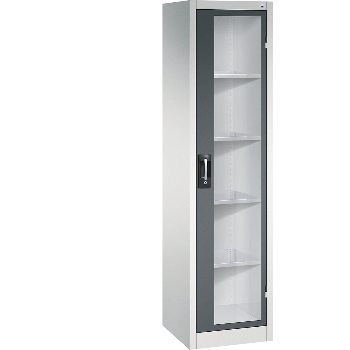 Vision panel double door cupboard, HxWxD 1950 x 502 x 500 mm, 4 shelves, light grey / charcoal.