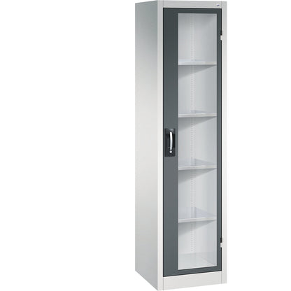 Vision panel double door cupboard, HxWxD 1950 x 502 x 500 mm, 4 shelves, light grey / charcoal.