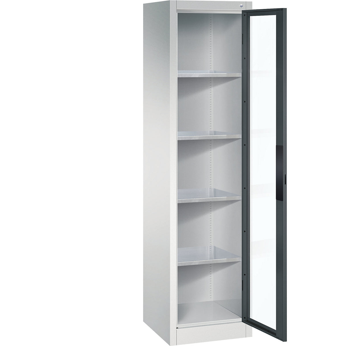Vision panel double door cupboard, HxWxD 1950 x 502 x 500 mm, 4 shelves, light grey / charcoal.