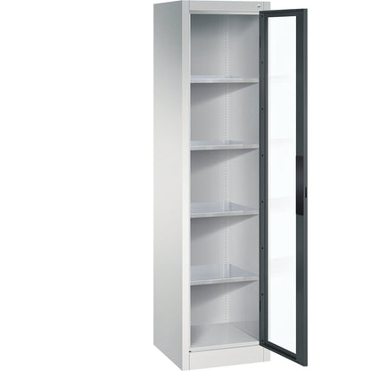 Vision panel double door cupboard, HxWxD 1950 x 502 x 500 mm, 4 shelves, light grey / charcoal.