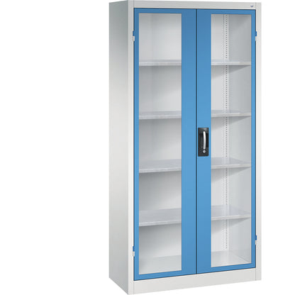 Vision panel double door cupboard, HxWxD 1950 x 930 x 400 mm, 4 shelves, light grey / light blue.