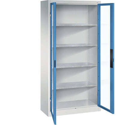 Vision panel double door cupboard, HxWxD 1950 x 930 x 400 mm, 4 shelves, light grey / light blue.