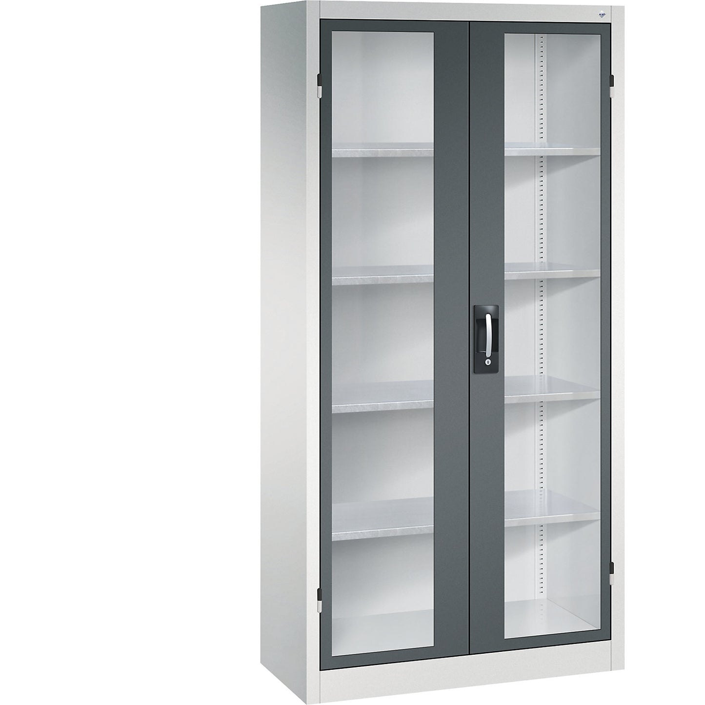 Vision panel double door cupboard, HxWxD 1950 x 930 x 400 mm, 4 shelves, light grey / charcoal.