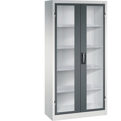 Vision panel double door cupboard, HxWxD 1950 x 930 x 400 mm, 4 shelves, light grey / charcoal.