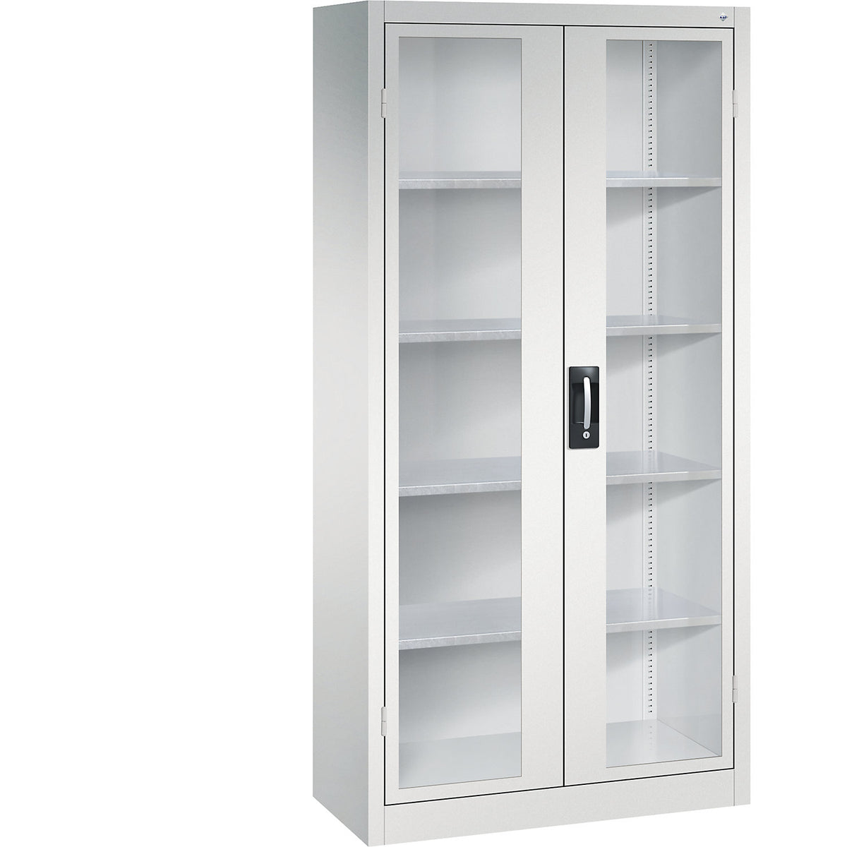Vision panel double door cupboard, HxWxD 1950 x 930 x 400 mm, 4 shelves, light grey / light grey.