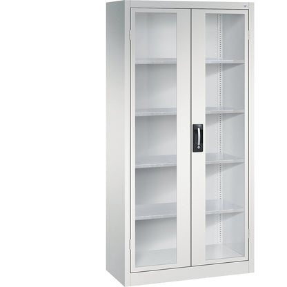 Vision panel double door cupboard, HxWxD 1950 x 930 x 400 mm, 4 shelves, light grey / light grey.