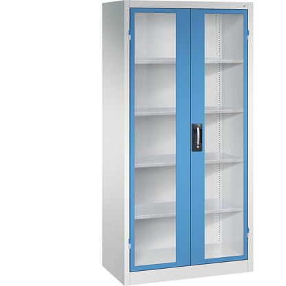 Vision panel double door cupboard, HxWxD 1950 x 930 x 500 mm, 4 shelves, light grey / light blue.