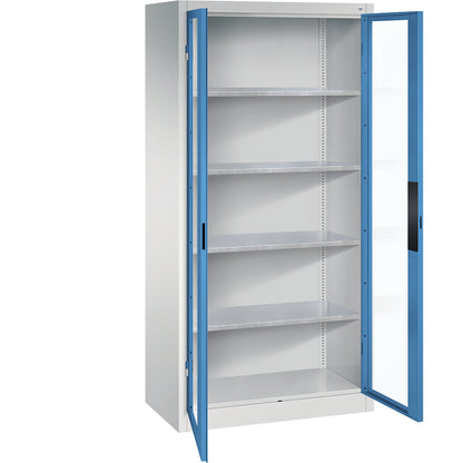 Vision panel double door cupboard, HxWxD 1950 x 930 x 500 mm, 4 shelves, light grey / light blue.