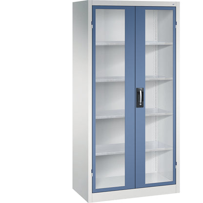 Vision panel double door cupboard, HxWxD 1950 x 930 x 500 mm, 4 shelves, light grey / distant blue.