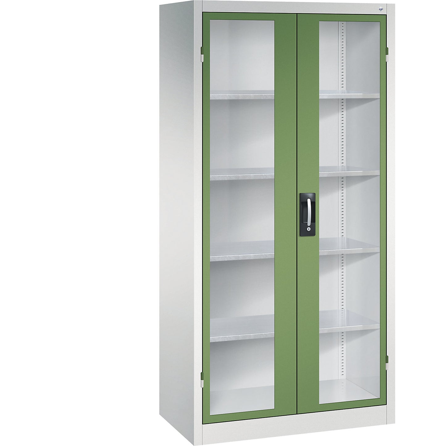 Vision panel double door cupboard, HxWxD 1950 x 930 x 500 mm, 4 shelves, light grey / reseda green.