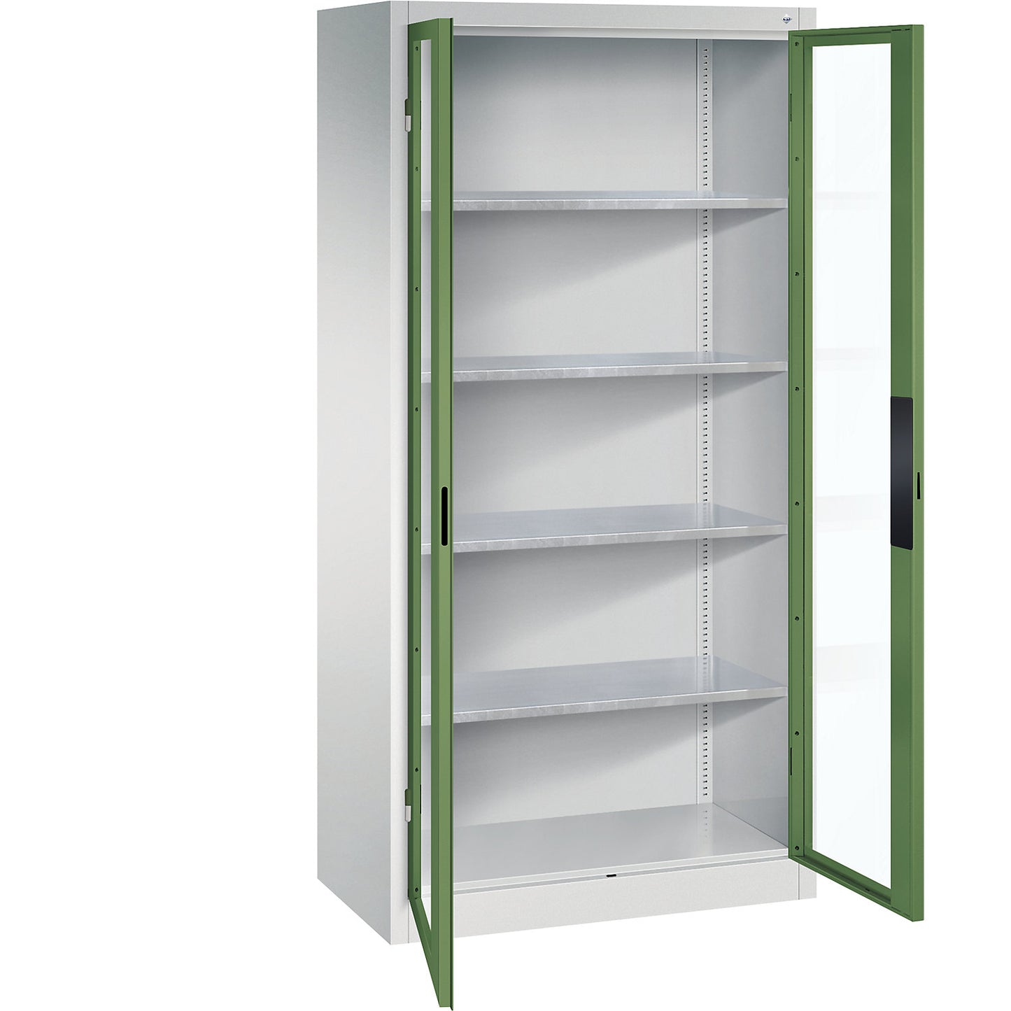 Vision panel double door cupboard, HxWxD 1950 x 930 x 500 mm, 4 shelves, light grey / reseda green.