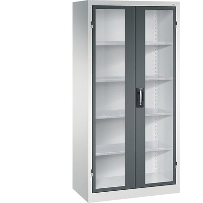 Vision panel double door cupboard, HxWxD 1950 x 930 x 500 mm, 4 shelves, light grey / charcoal.