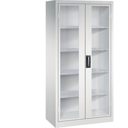 Vision panel double door cupboard, HxWxD 1950 x 930 x 500 mm, 4 shelves, light grey / light grey.