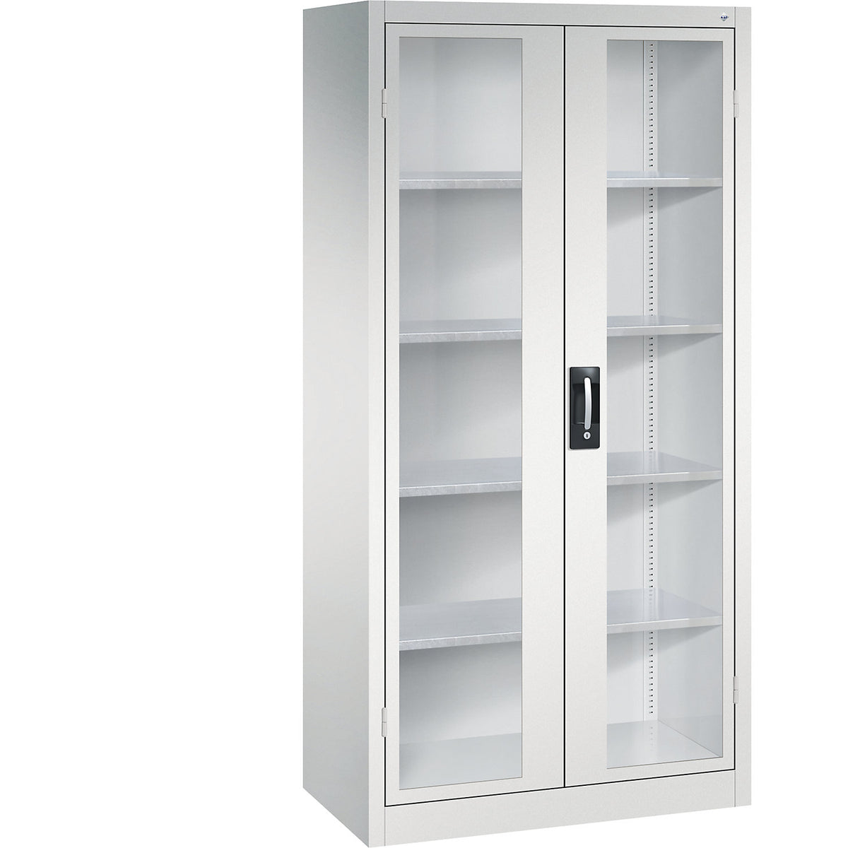 Vision panel double door cupboard, HxWxD 1950 x 930 x 500 mm, 4 shelves, light grey / light grey.