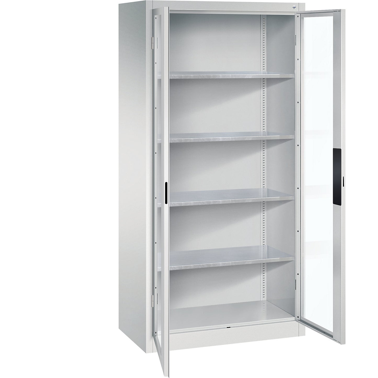 Vision panel double door cupboard, HxWxD 1950 x 930 x 500 mm, 4 shelves, light grey / light grey.