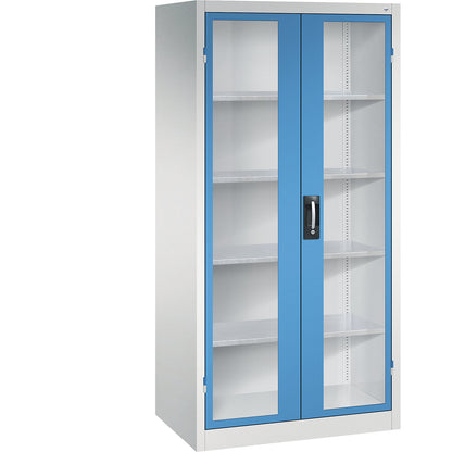 Vision panel double door cupboard, HxWxD 1950 x 930 x 600 mm, 4 shelves, light grey / light blue.