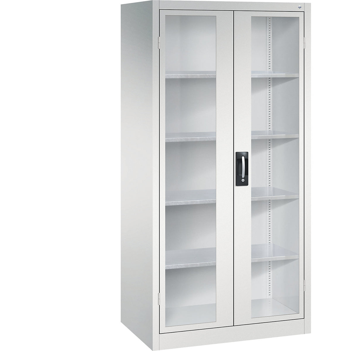 Vision panel double door cupboard, HxWxD 1950 x 930 x 600 mm, 4 shelves, light grey / light grey.