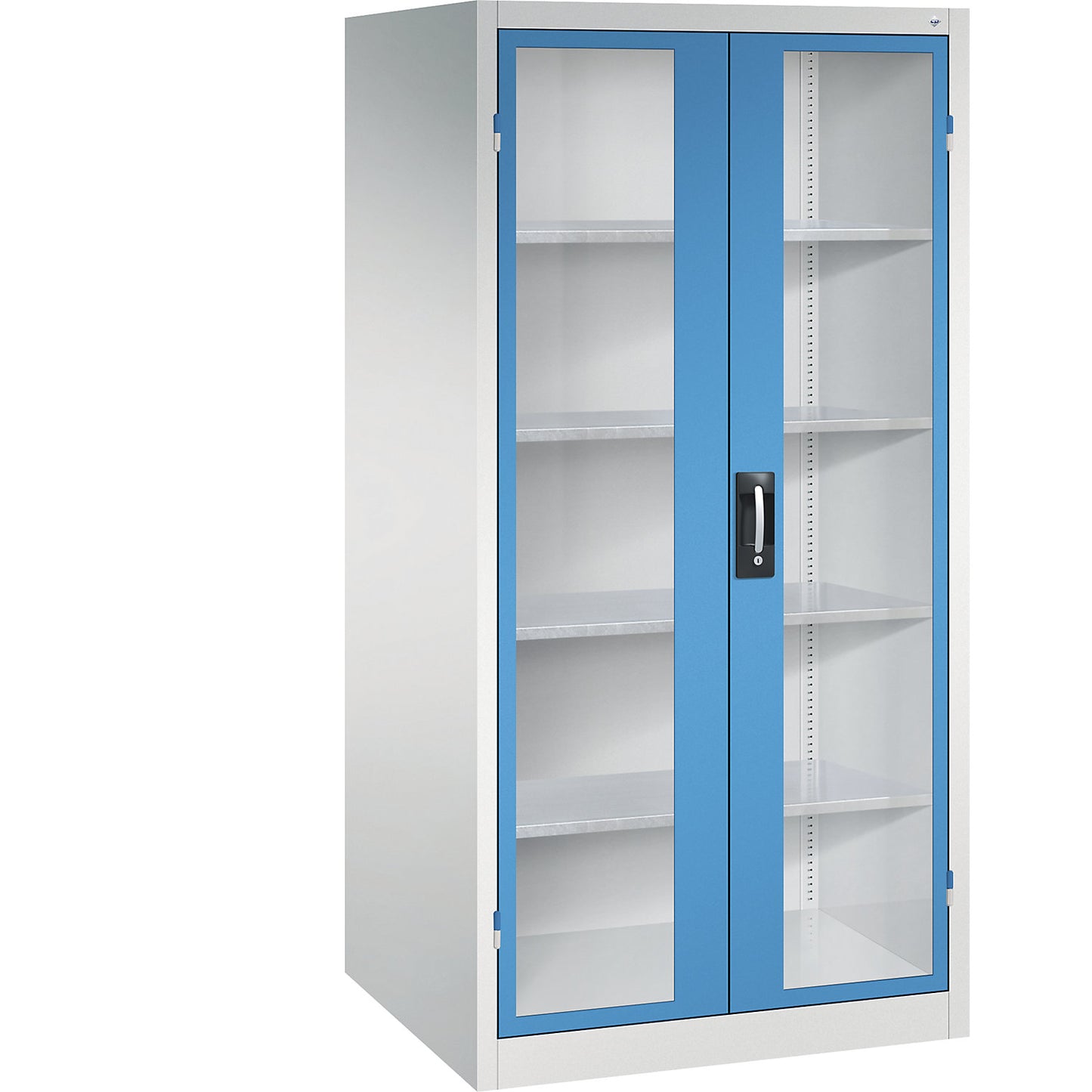 Vision panel double door cupboard, HxWxD 1950 x 930 x 800 mm, 4 shelves, light grey / light blue.