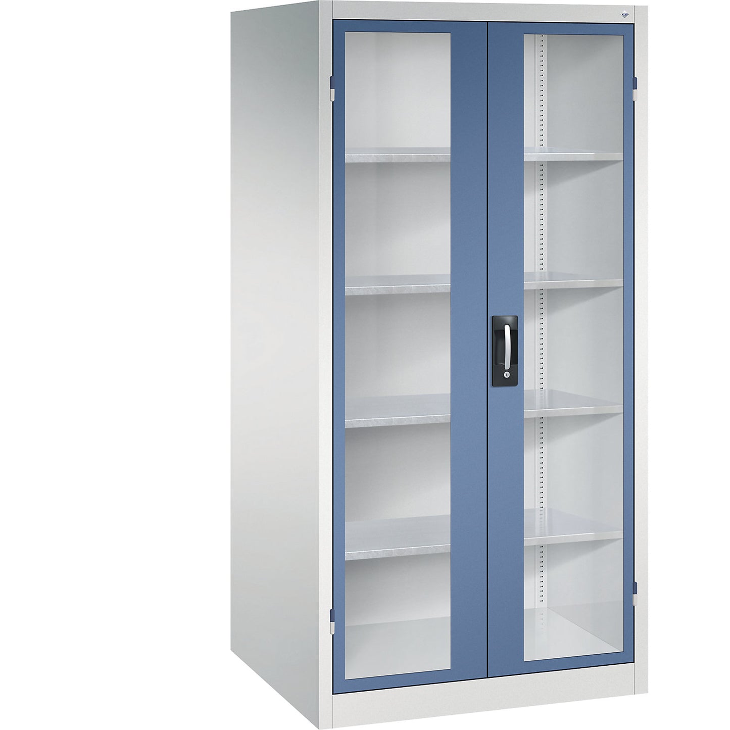 Vision panel double door cupboard, HxWxD 1950 x 930 x 800 mm, 4 shelves, light grey / distant blue.