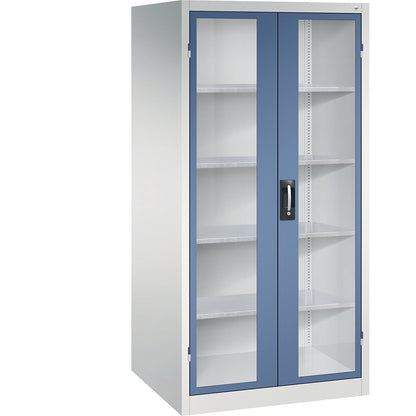 Vision panel double door cupboard, HxWxD 1950 x 930 x 800 mm, 4 shelves, light grey / distant blue.