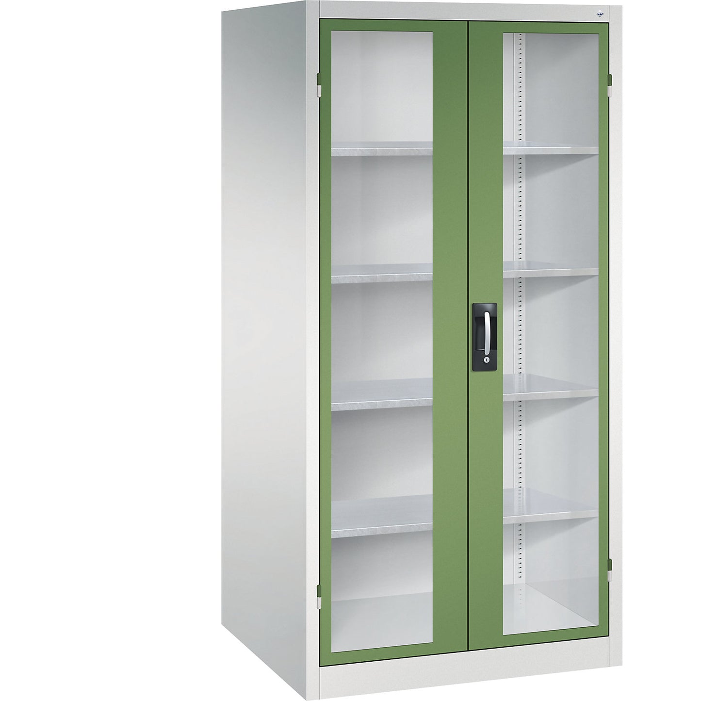Vision panel double door cupboard, HxWxD 1950 x 930 x 800 mm, 4 shelves, light grey / reseda green.