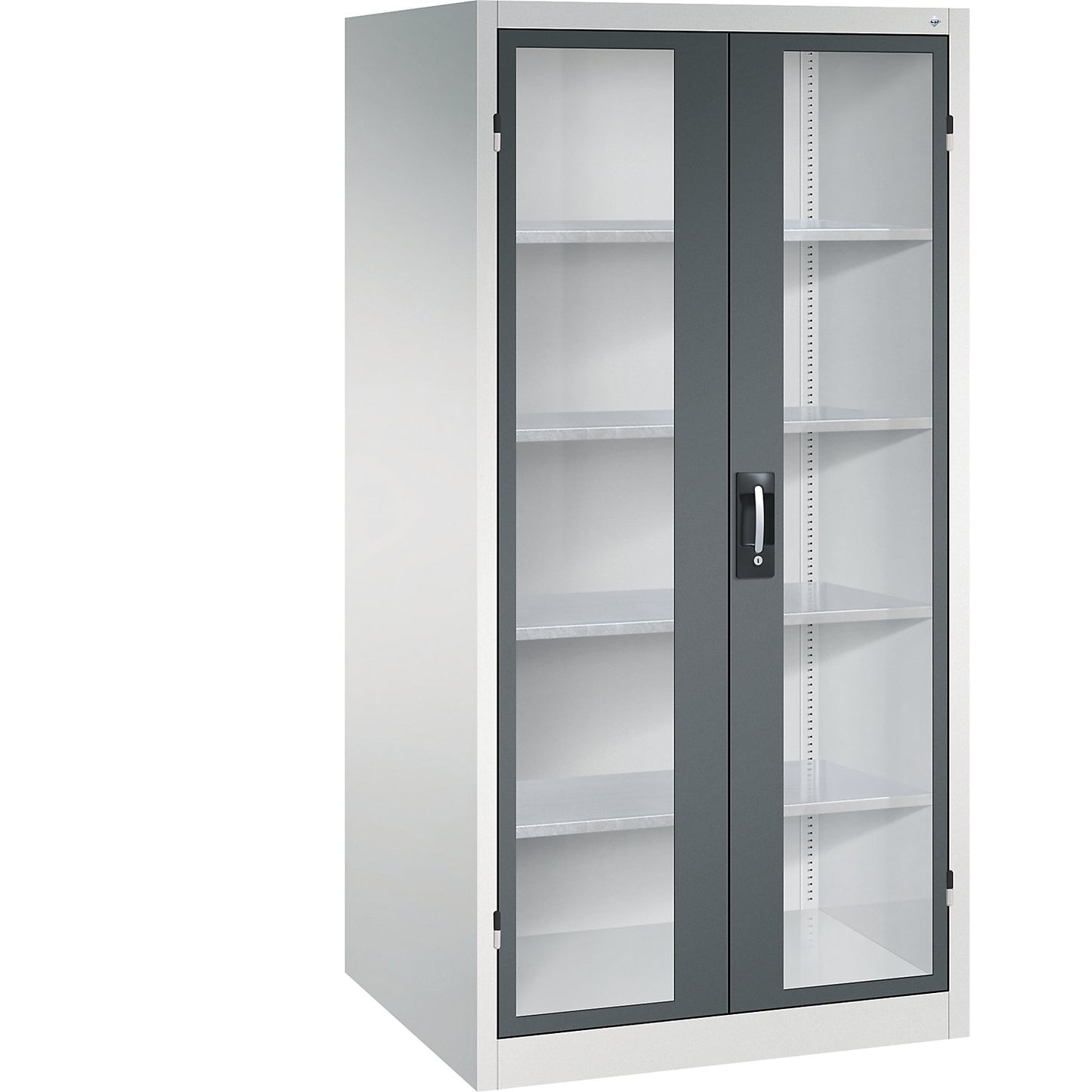 Vision panel double door cupboard, HxWxD 1950 x 930 x 800 mm, 4 shelves, light grey / charcoal.