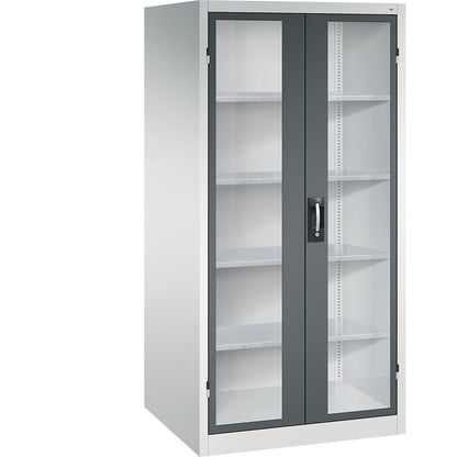 Vision panel double door cupboard, HxWxD 1950 x 930 x 800 mm, 4 shelves, light grey / charcoal.