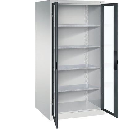 Vision panel double door cupboard, HxWxD 1950 x 930 x 800 mm, 4 shelves, light grey / charcoal.